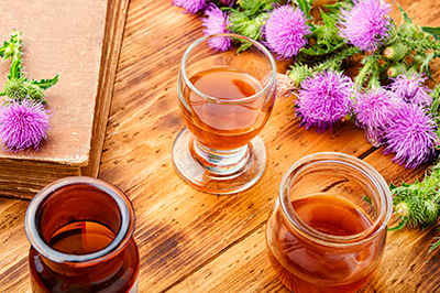 milk thistle flowers and tea