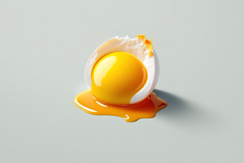 half cracked egg with oozing yolk