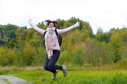 woman jumping for joy