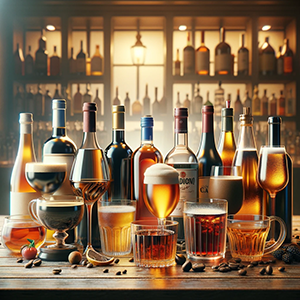 various alcohol and caffeinated beverages