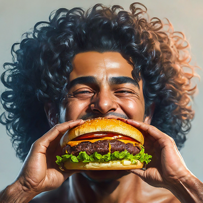 man eating a hamburger