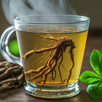 stinking weed root and tea in a cup