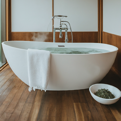 bath being prepared using mugwort
