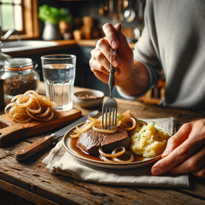 someone about to eat beef liver