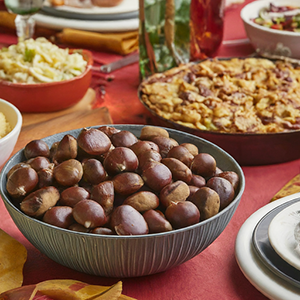 chestnuts in a bowl on a table