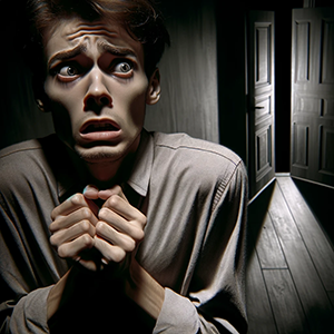 man showing signs of extreme phobia
