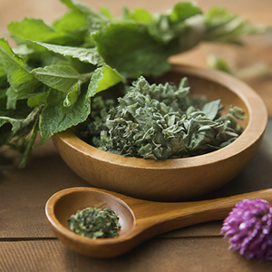 bowl and spoon with herbal content