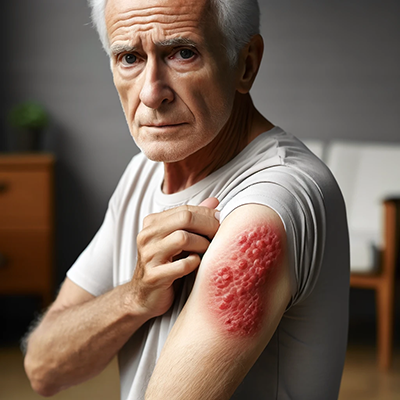 man with a shingles rash on his arm
