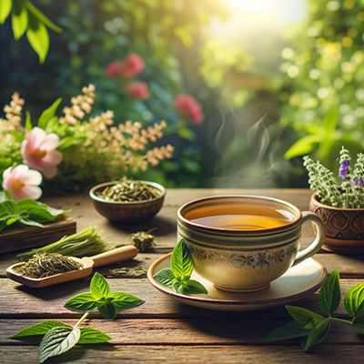 glass tea cup of yerba santa tea