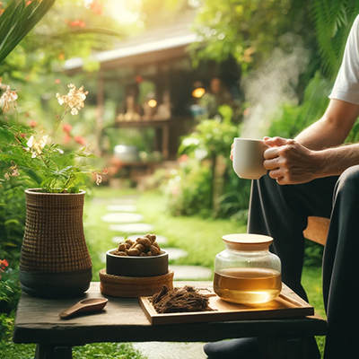 someone drinking a cup of Dong Quai Root tea