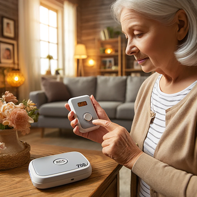 woman using the ATS Help Dialer 700 Medical Alert System