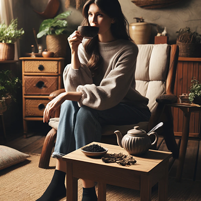 woman drinking a cup of black cohosh tea