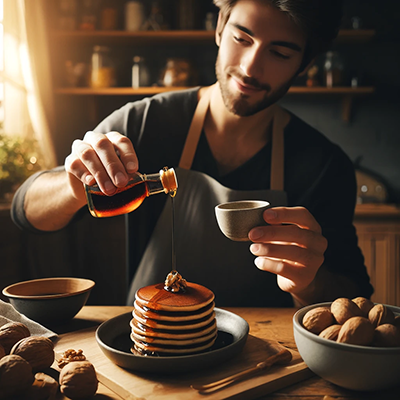 Someone using black walnut syrup