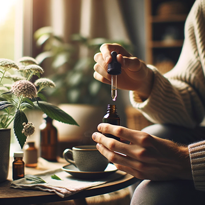 Someone using boneset plant tincture