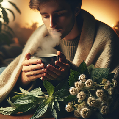 someone drinking a cup of boneset tea