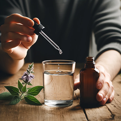 someone dripping bugleweed tincture into a cup