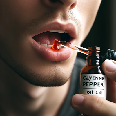 someone putting cayenne pepper oil in their tooth