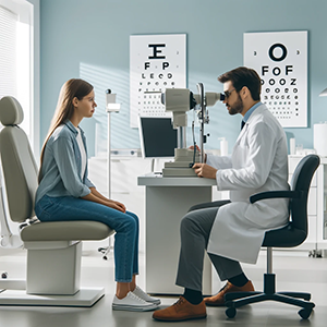 woman getting eye checked by doctor