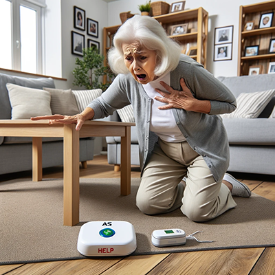 woman using the 700 alert system after having an accident