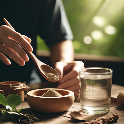 Someone using fo-ti plant powder