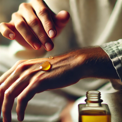 someone rubbing jojobo oil on their hand