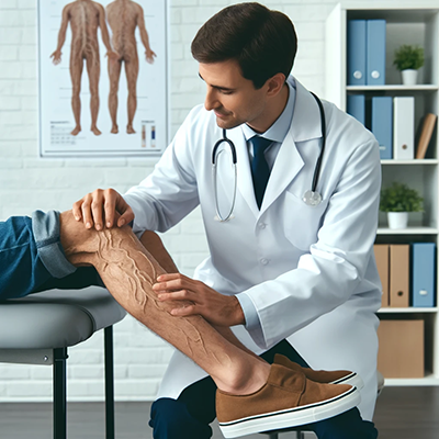 doctor checking patient with varicose veins