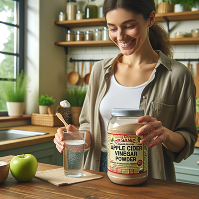 woman about to take her Organic apple cider vinegar powder