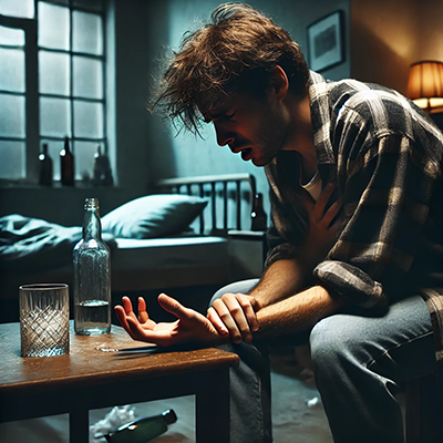 man suffering with alcohol sickness