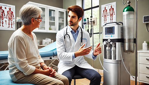 doctor explaining oxygen tank to patient