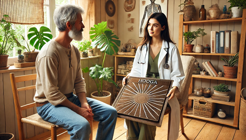 natural doctor recommending a grounding mat to patient