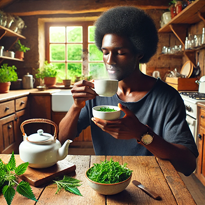 man enjoying a hot cup of tea