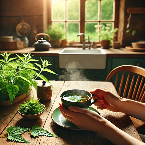 someone holding a cup of nettle tea