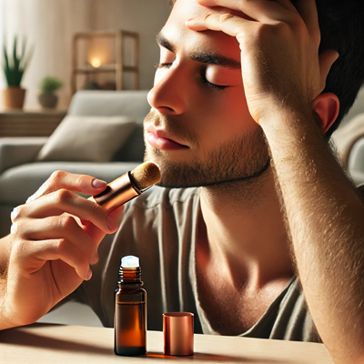 man using headache roller