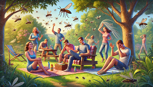 family getting harassed by mosquitoes