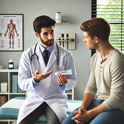 doctor explaining the use of ointment to patient
