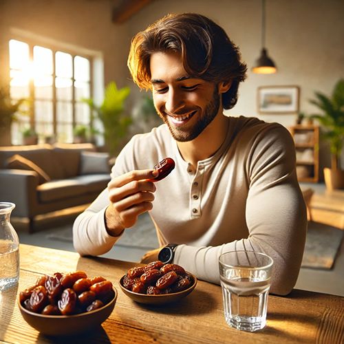 man enjoying the medicinal properties of dates