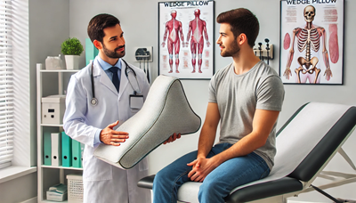 doctor recommending a wedge pillow to a patient
