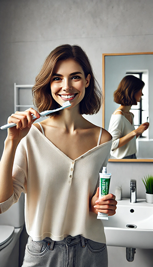 woman about to brush her teeth