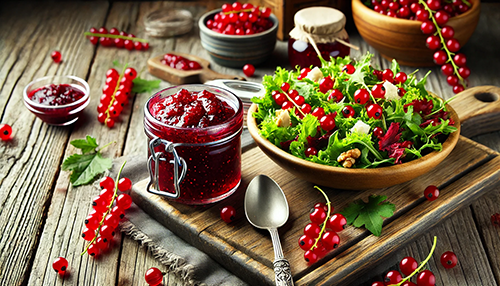 red currant jam and salad