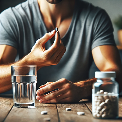 man about to take a supplement for selenium deficiency