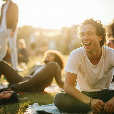 a group of people sitting on the grass enjoying the sun and getting vitamin D intake
