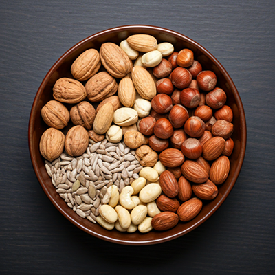 a bowl of nuts and seeds rich in iron