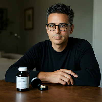 man about to take his magnesium supplements