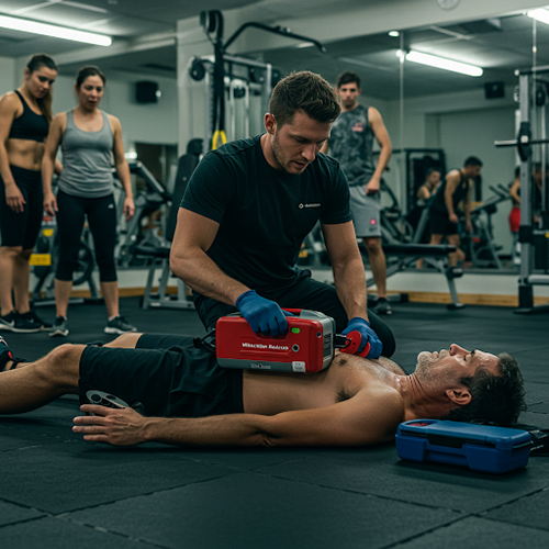 health care professional using a defibrillator on someone