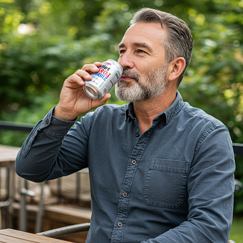 A man drinking a diet soda containing aspartame