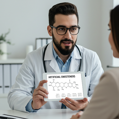 Doctor explaining the dangers of artificial sweeteners to a patient