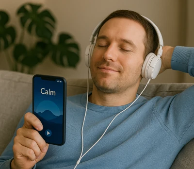 man laid back and relaxing on the couch.