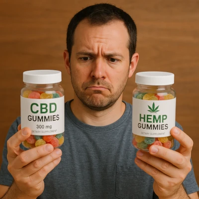 man trying to decide between hemp gummies vs cbd gummies.