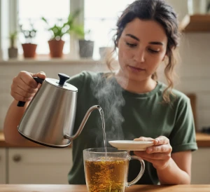 Pouring 150–200 milliliters of just-boiled water over the herbs.